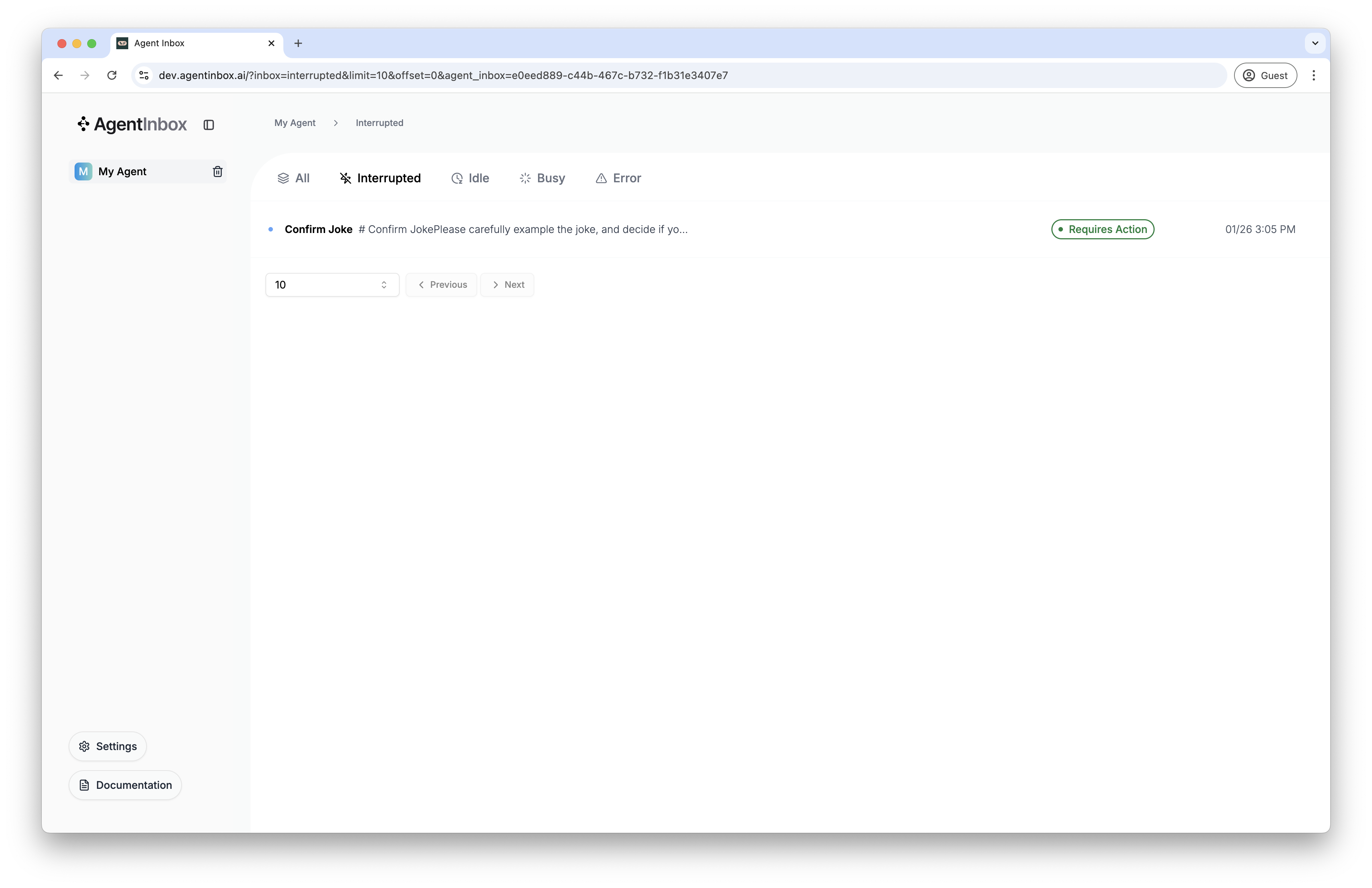 Screenshot of the Agent Inbox