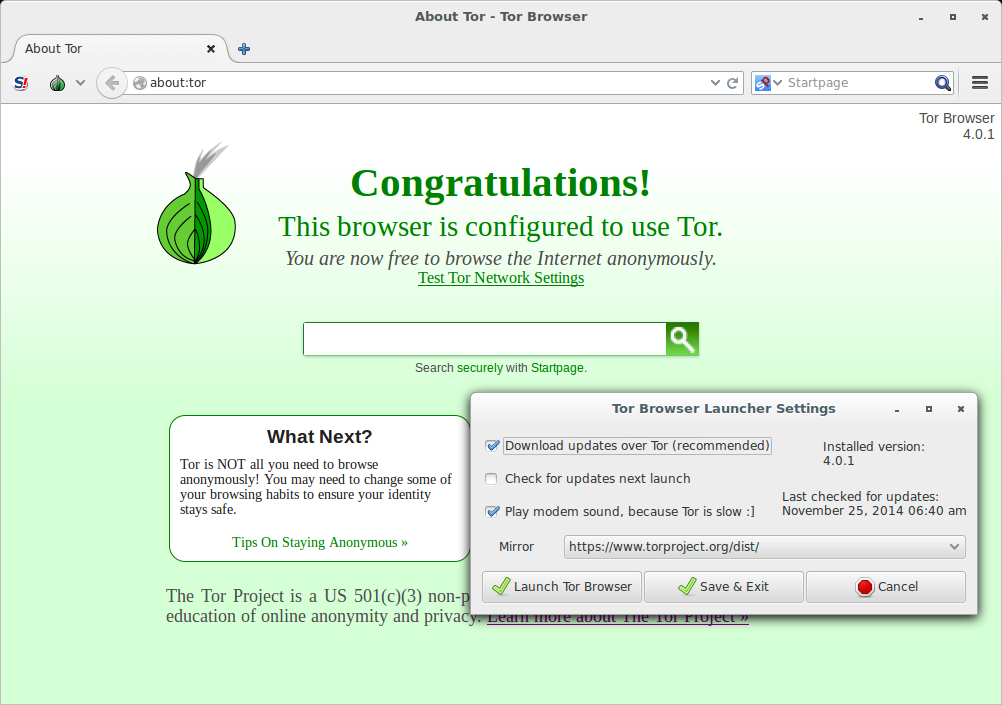 Tor Browser Launcher screenshot