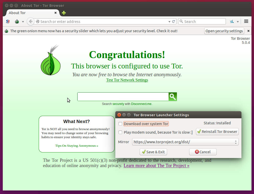 Tor Browser Launcher screenshot